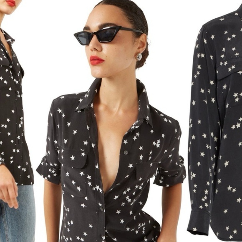 Equipment Starry Night 100% silk shirt Classy Star Print Black Size Small